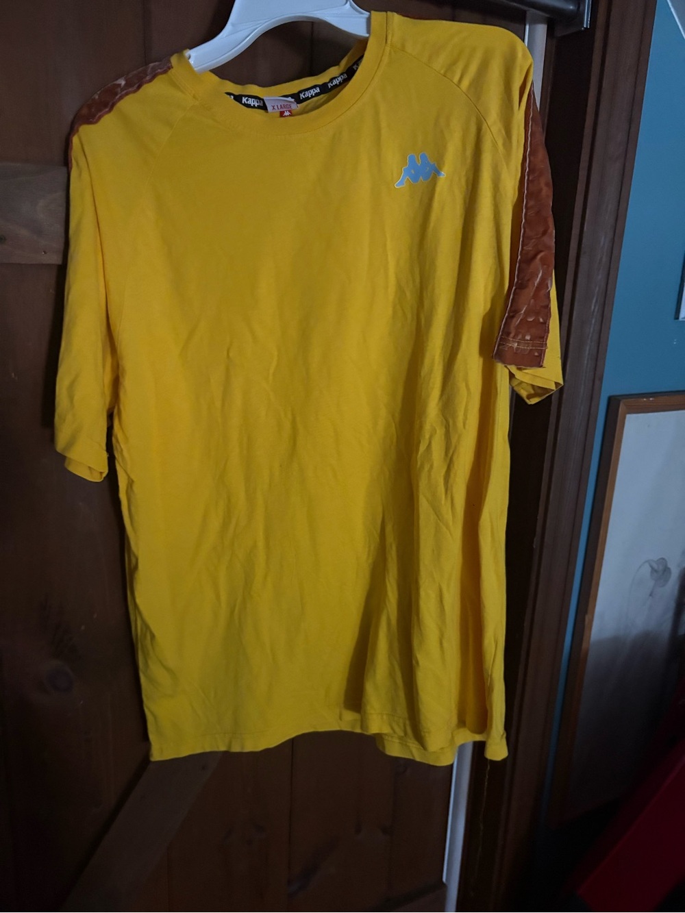 Kappa Men’s Bright Yellow Tee with Brown Shoulder Detail